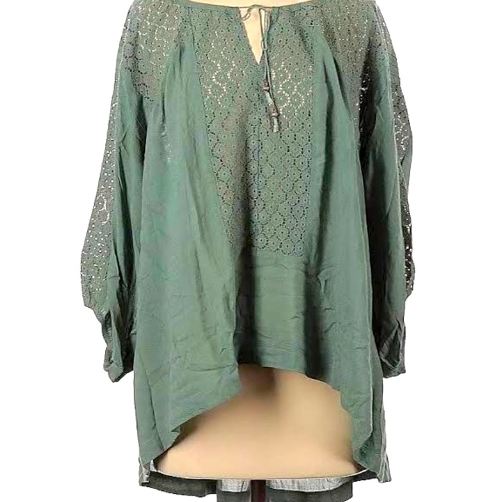 Free People sage green quarter sleeve linen tunic blouse